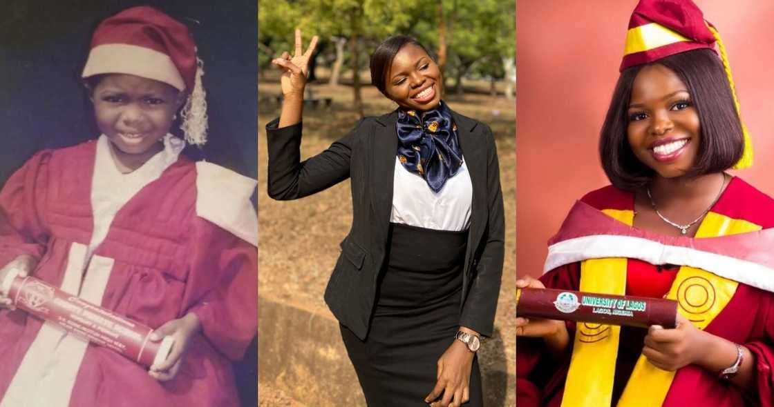 Veronica Aina: Lady unintentionally recreates childhood graduation photo after passing Law Exams Veronica Aina: Lady unintentionally recreates childhood graduation photo after passing Law Exams