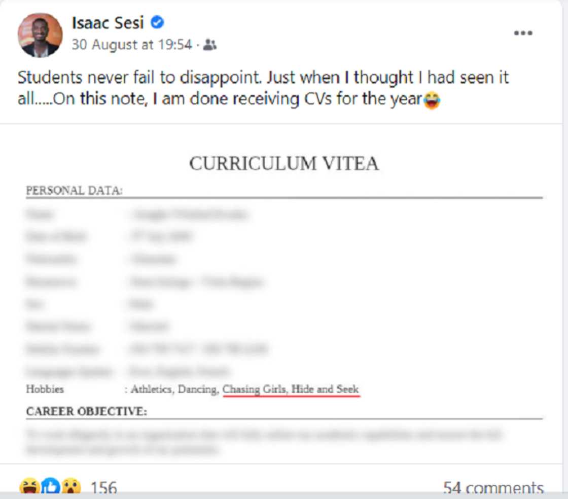 Chasing Girls is my Hobby - Job Applicant Writes His Favorite Activities on CV