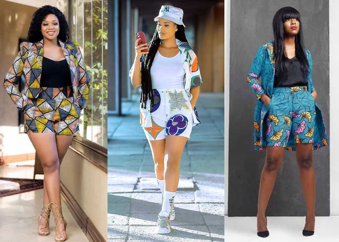Women wearing Ankara shorts and blazers Women wearing Ankara shorts and blazers