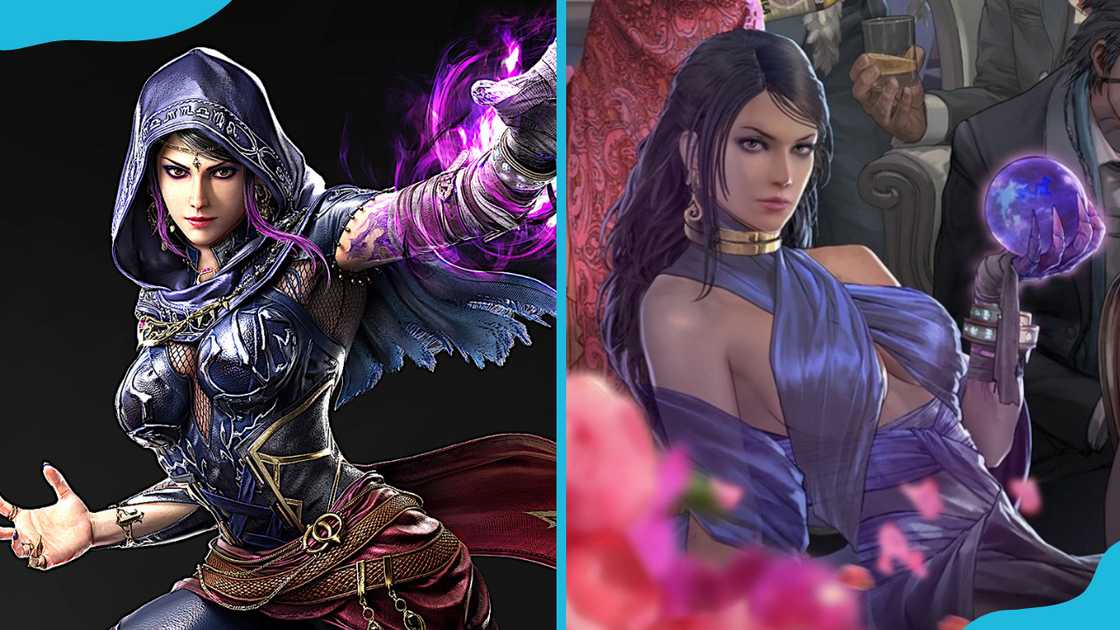 Zafina in a dynamic pose emitting a purple, mystical energy Zafina in a dynamic pose emitting a purple, mystical energy