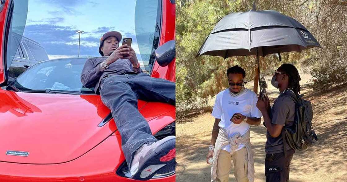 US rapper Quavo and his assistant. US rapper Quavo and his assistant.