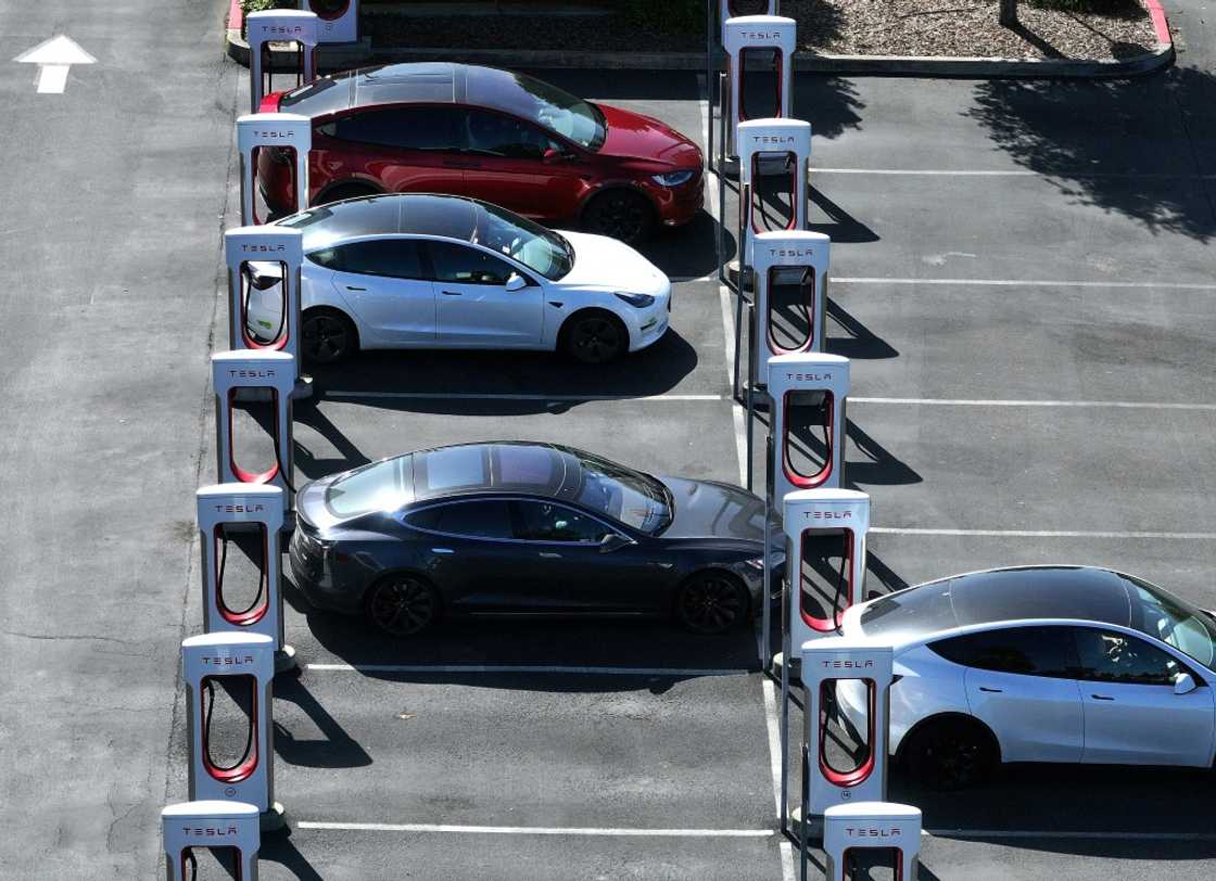 A Tesla Supercharger station in Petaluma, California A Tesla Supercharger station in Petaluma, California