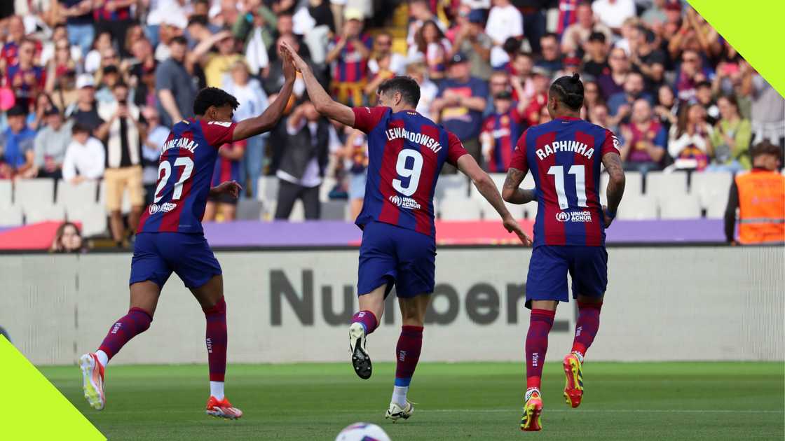 Barcelona's attacking trident, comprising Lamine Yamal, Robert Lewandowski and Raphinha, average 3.44 goals per game. Barcelona's attacking trident, comprising Lamine Yamal, Robert Lewandowski and Raphinha, average 3.44 goals per game.