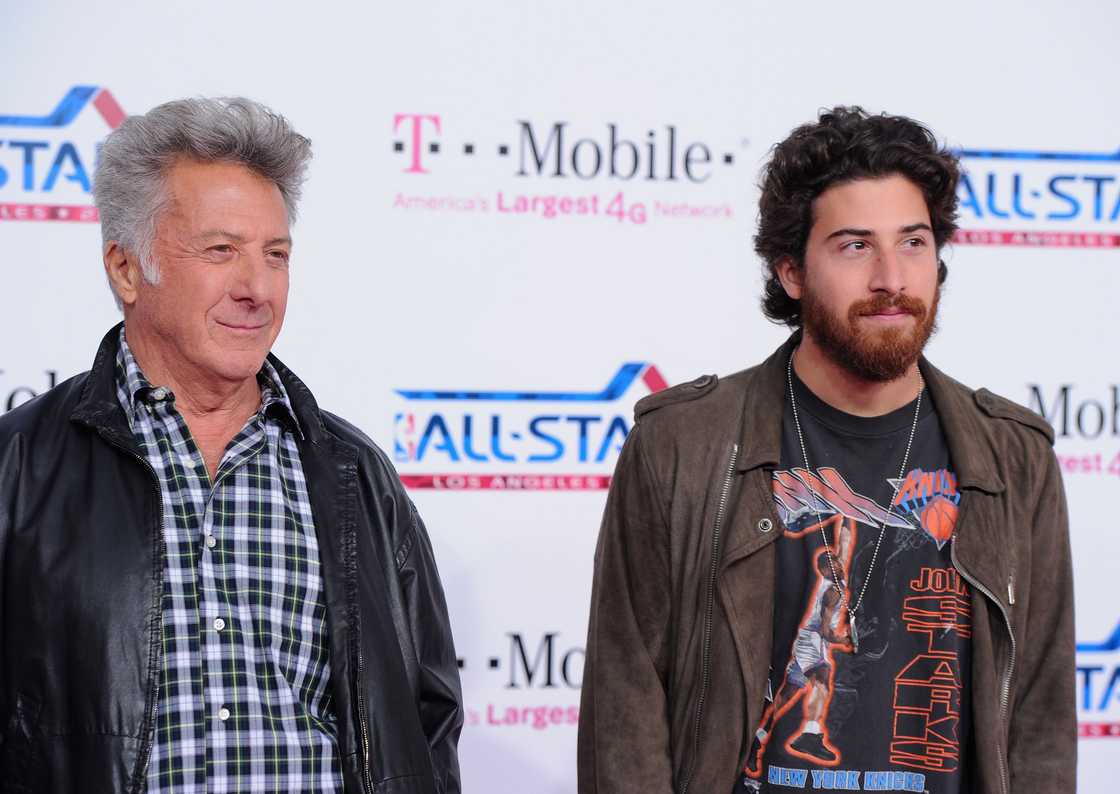 Dustin Hoffman and son Max Hoffman are spotted at the T-Mobile Magenta Carpet. Dustin Hoffman and son Max Hoffman are spotted at the T-Mobile Magenta Carpet.