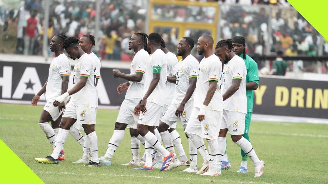 Players of the Black Stars walking into the dressing room during halftime of their AFCON Qualifier against Angola.