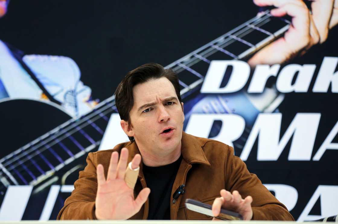 Drake Bell speaks during a press conference at Midtown in Guadalajara, Mexico.