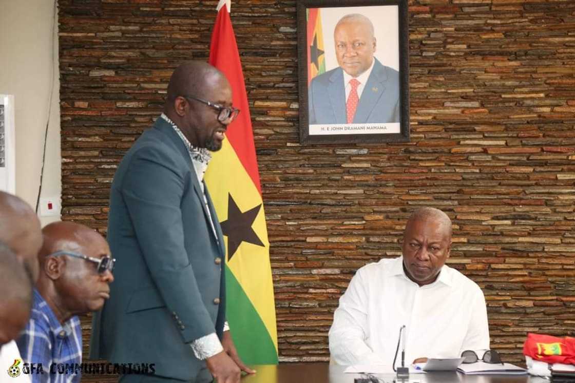 GFA President Kurt ES Okraku and some members of the GFA executive council paid a visit to current Ghana President John Mahama in October 2022 GFA President Kurt ES Okraku and some members of the GFA executive council paid a visit to current Ghana President John Mahama in October 2022
