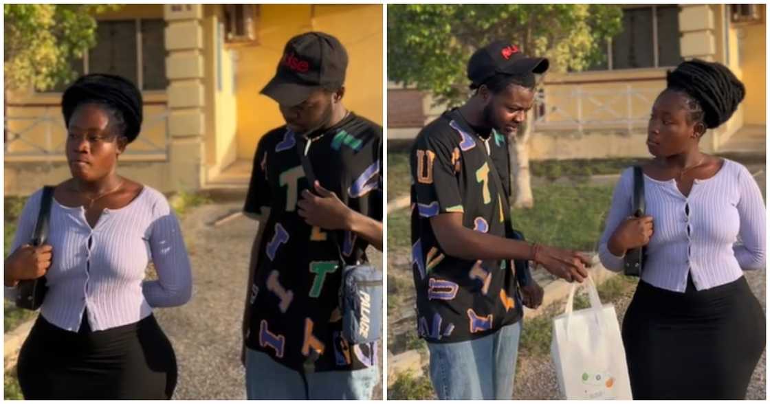 The young man questions his ex on what she is doing in his neighbourhood The young man questions his ex on what she is doing in his neighbourhood