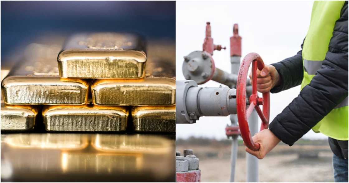 Gold bars and refined oil. Gold bars and refined oil.