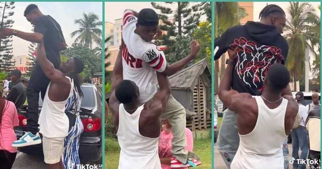 Bodybuilder lifts random men in public to see their reactions