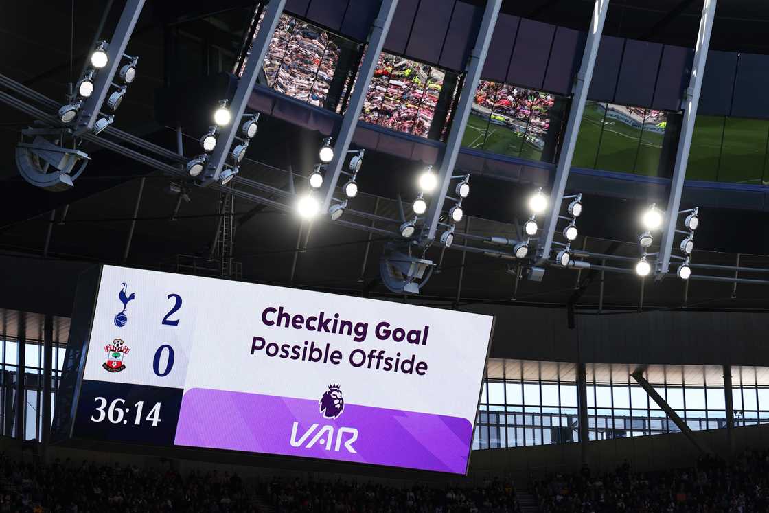 VAR checking a goal during the Premier League match between Tottenham Hotspur FC and Southampton FC at Tottenham Hotspur Stadium on April 06, 2025 VAR checking a goal during the Premier League match between Tottenham Hotspur FC and Southampton FC at Tottenham Hotspur Stadium on April 06, 2025