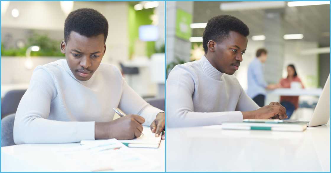 Photo of young man filling forms Photo of young man filling forms