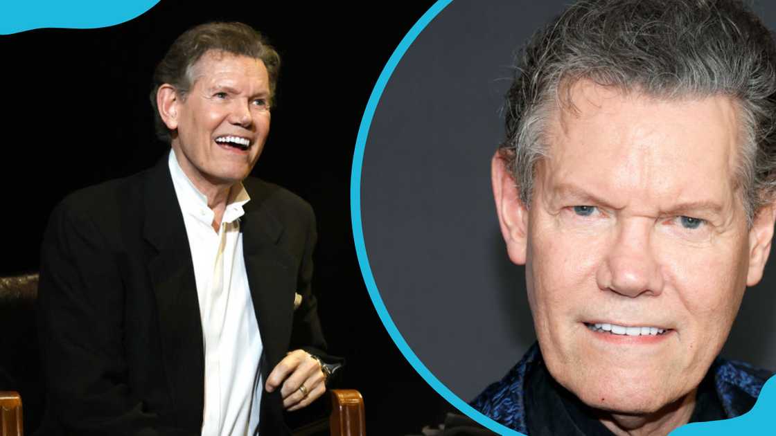 Randy Travis in a black coat (L) and blue one