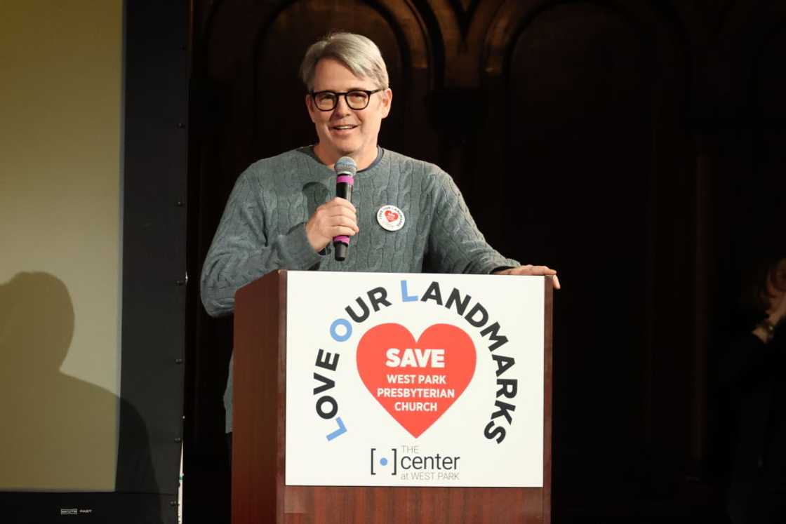 Actor Matthew Broderick at a rally for the Landmark West Park Actor Matthew Broderick at a rally for the Landmark West Park