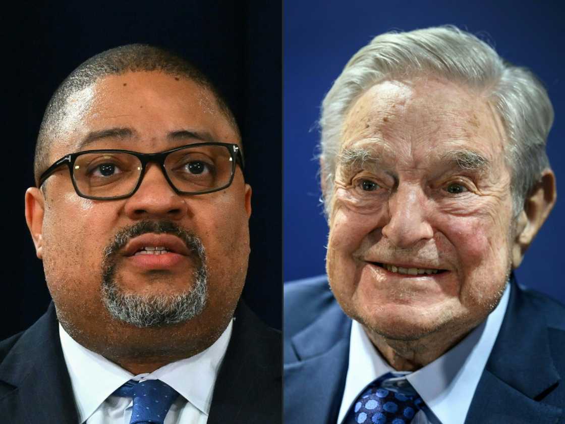 Billionaire George Soros (R) has been accused by Donald Trump and his supporters of funding and influencing Manhattan District Attorney Alvin Bragg (L)