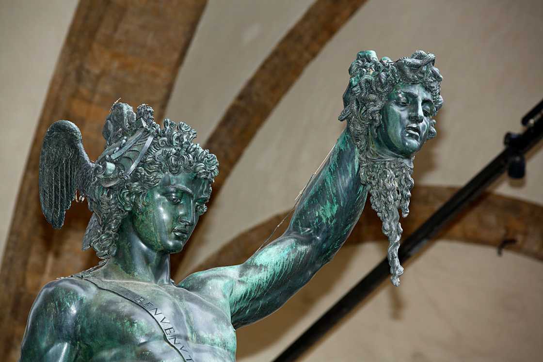 The statue of Perseus with the head of Medusa.