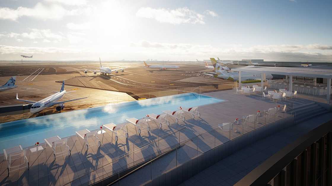 The rooftop infinity pool at TWA Hotel, New York The rooftop infinity pool at TWA Hotel, New York