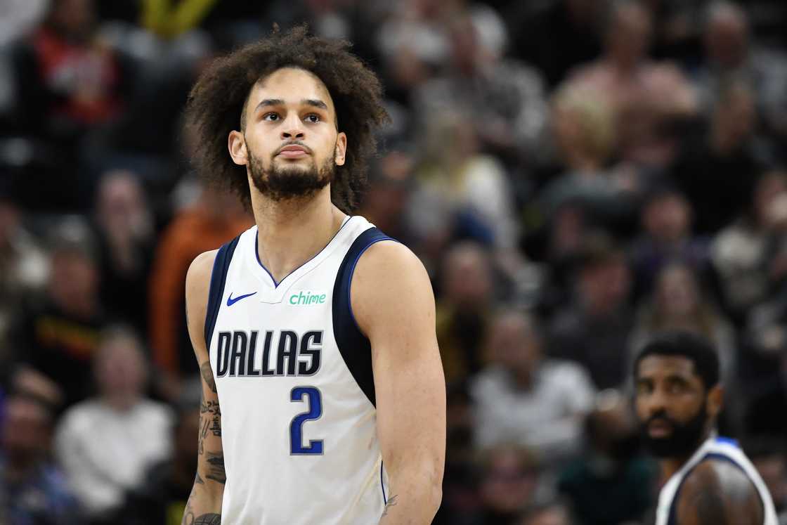 Dereck Lively II of the Dallas Mavericks looks on during the first half of a game against the Utah Jazz