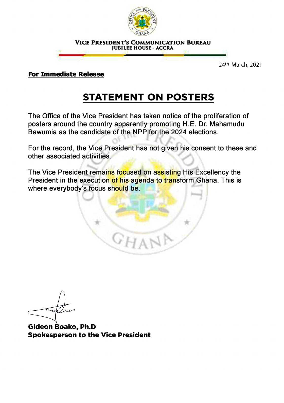 Bawumia finally speaks on his presidential posters in town Bawumia finally speaks on his presidential posters in town