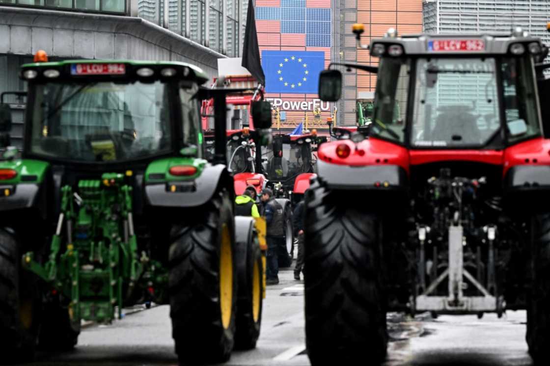 Tractors parked in front of the European Commission building in Brussels, on February 26, 2024 Tractors parked in front of the European Commission building in Brussels, on February 26, 2024