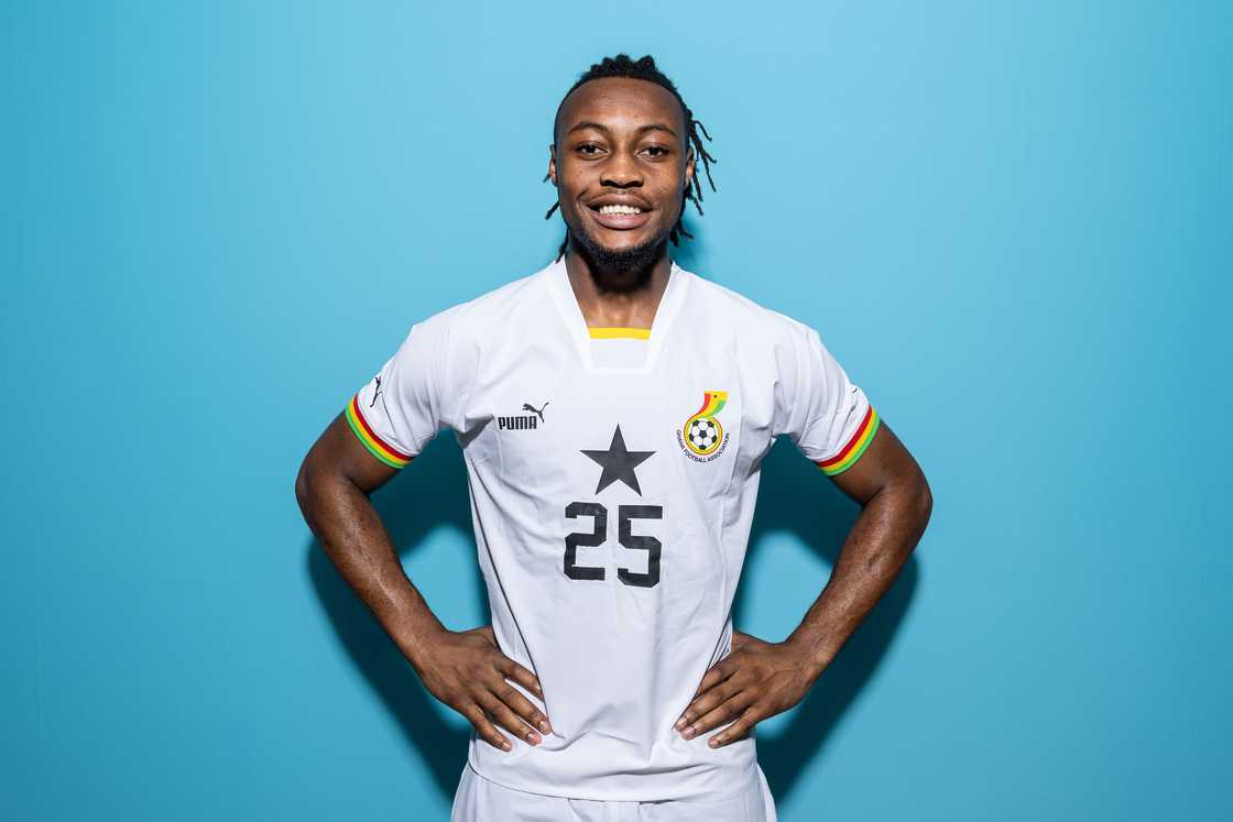 0: Antoine Semenyo of Ghana poses during the official FIFA World Cup Qatar 2022 portrait session on November 20, 2022 in Doha, Qatar 0: Antoine Semenyo of Ghana poses during the official FIFA World Cup Qatar 2022 portrait session on November 20, 2022 in Doha, Qatar