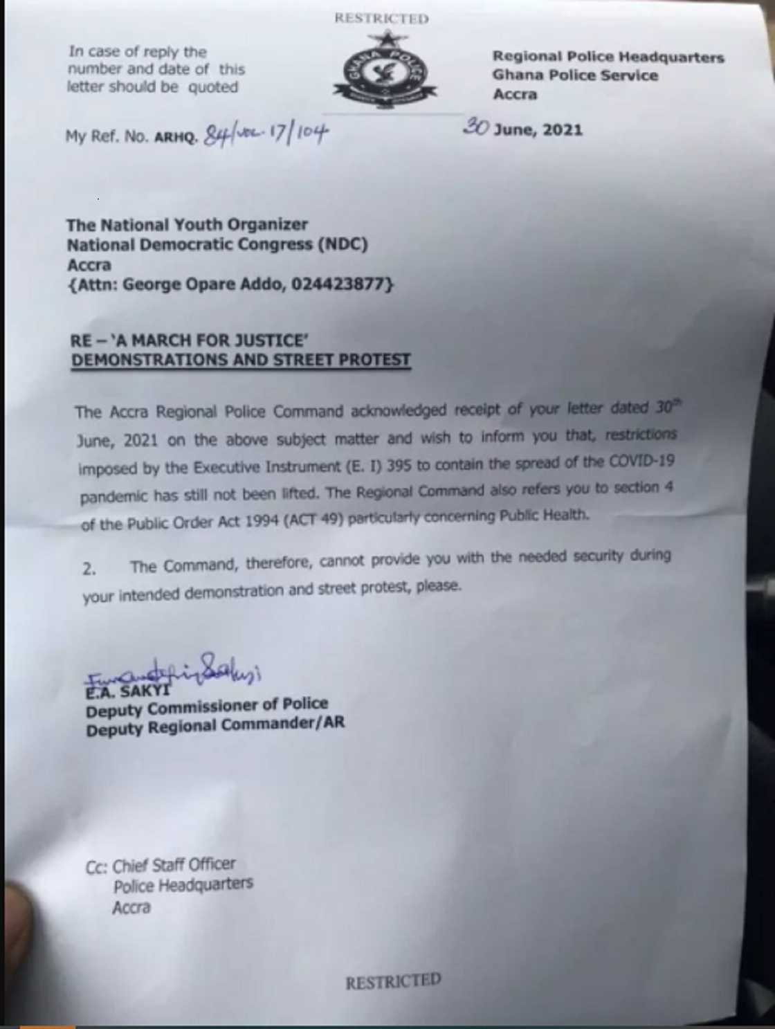 Police Discourage NDC from Embarking on Planned Demo; says it can’t Provide Security Police Discourage NDC from Embarking on Planned Demo; says it can’t Provide Security