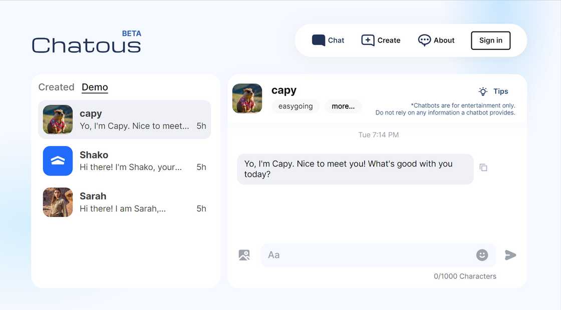 The Chatous chat homepage. The Chatous chat homepage.