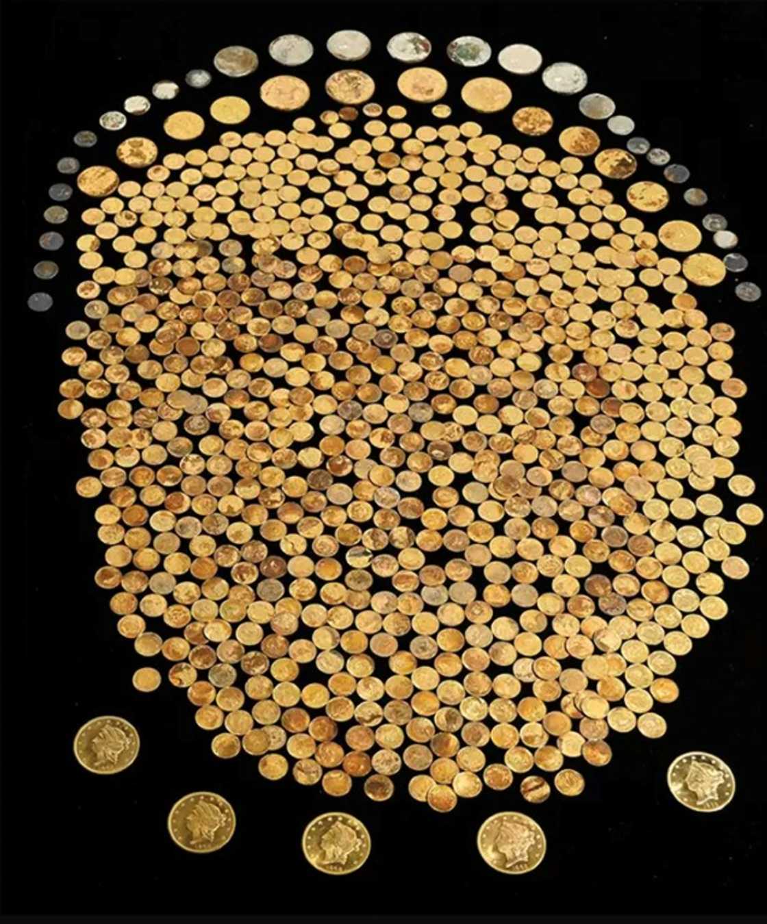 A collection of gold coins dating back to the US Civil War found in a Kentucky cornfield A collection of gold coins dating back to the US Civil War found in a Kentucky cornfield