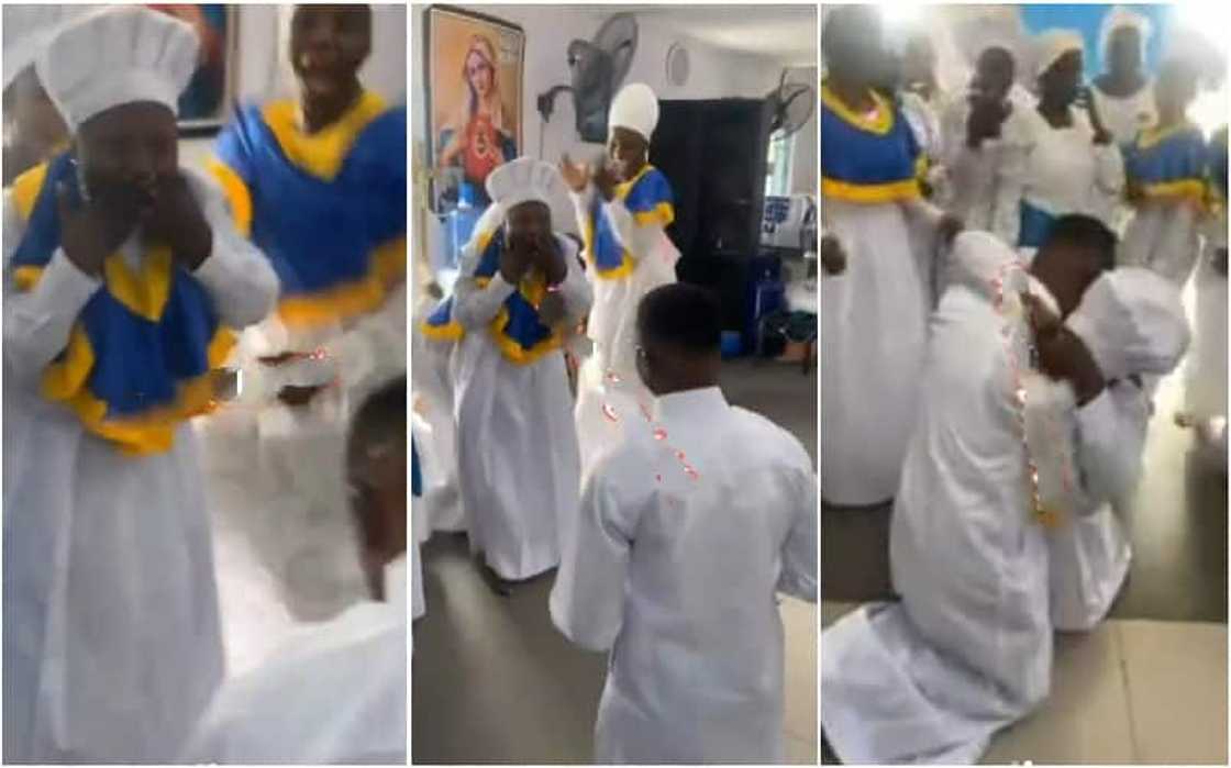 Man proposes to his girlfriend inside church Man proposes to his girlfriend inside church