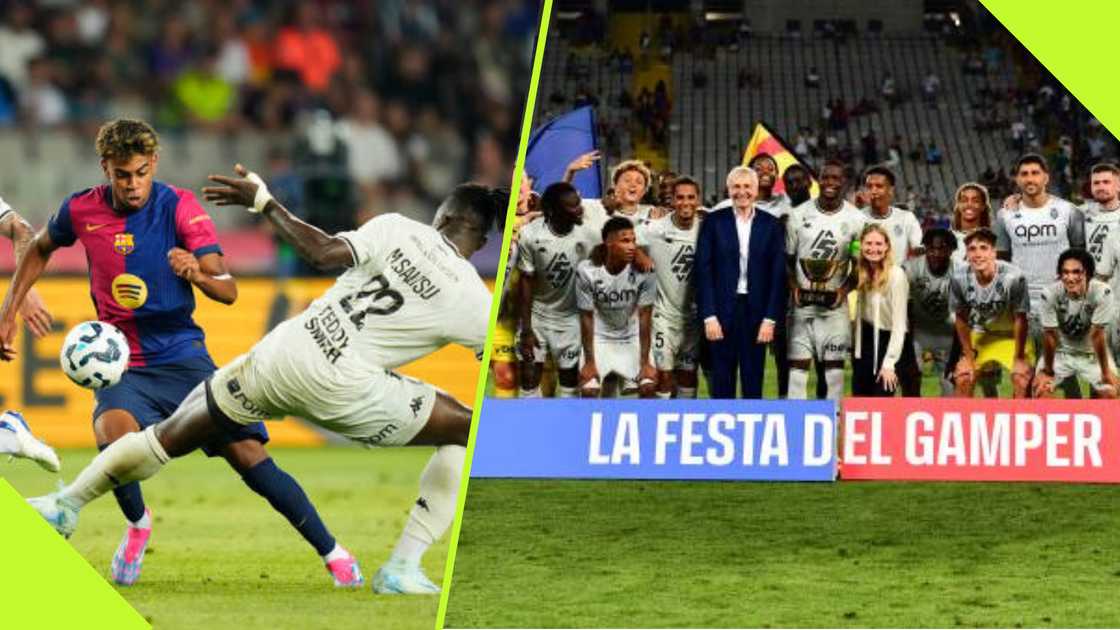 Mohammed Salisu in action for AS Monaco against Barcelona in the Joan Gamper Trophy match on August 12, 2024. Mohammed Salisu in action for AS Monaco against Barcelona in the Joan Gamper Trophy match on August 12, 2024.