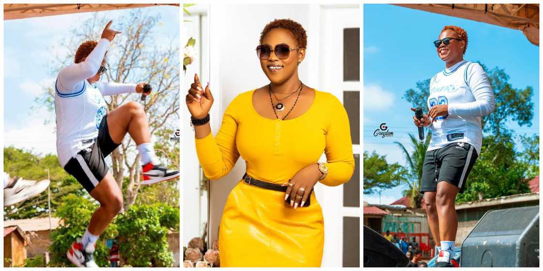 Joyce Blessing rocks gangster look as she performs gospel songs on stage Joyce Blessing rocks gangster look as she performs gospel songs on stage