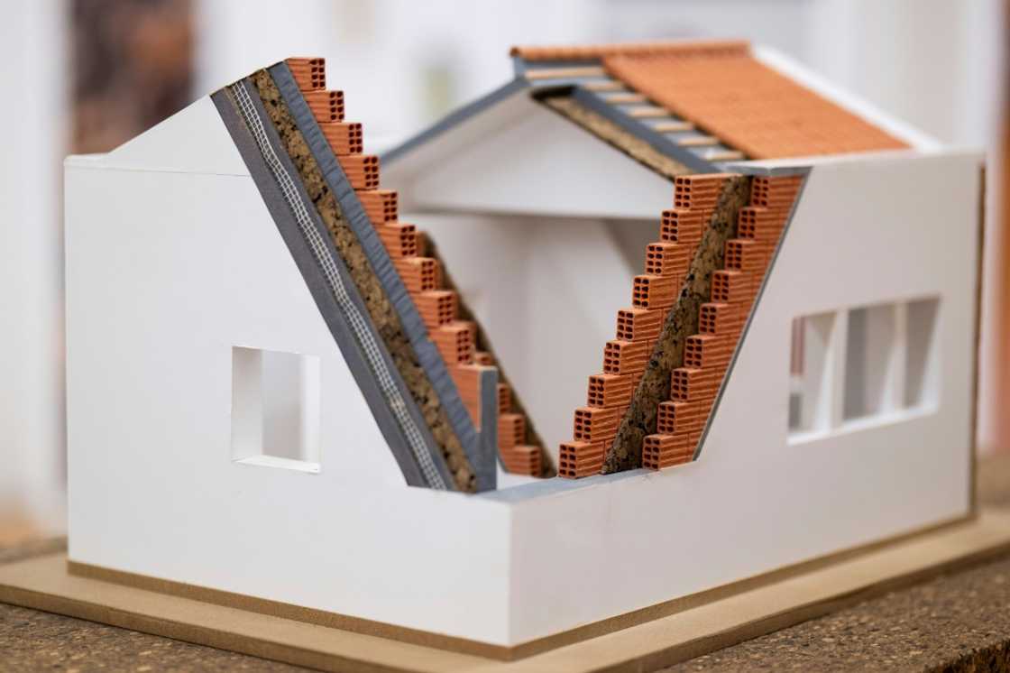 A scale model of a prototype house using cork as thermal insulation on display at the Corticeira Amorim cork factory in Mozelos in northern Portugal