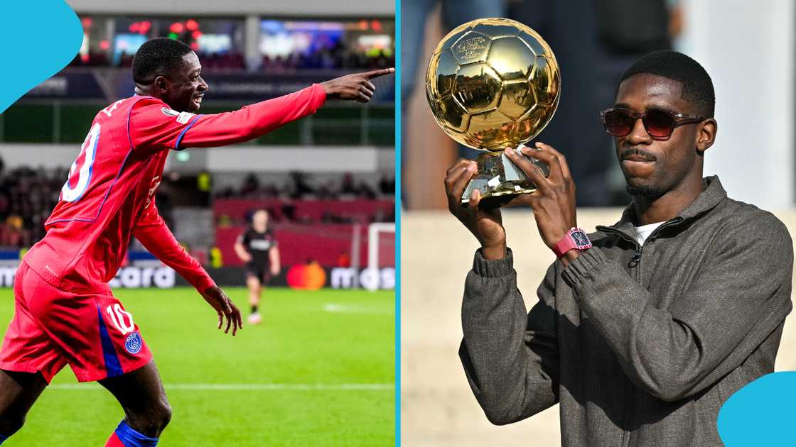 Ousmane Dembele, Dembele scores against Leverkusen, Dembele plays 100th PSG game, Dembele scores goal post-Ballon d'Or, PSG thump Bayer Leverkusen, UEFA Champions League.