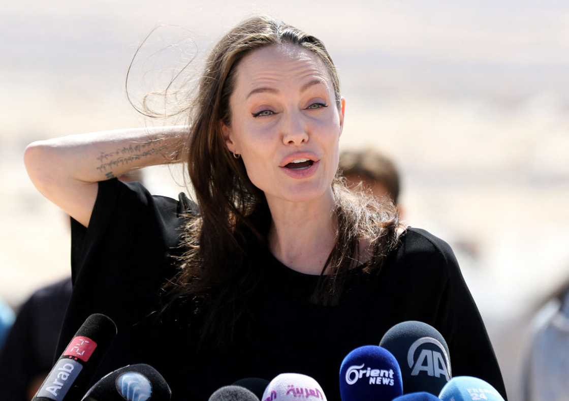 US actress and UNHCR special envoy Angelina at a Syrian refugee camp in Azraq in northern Jordan
