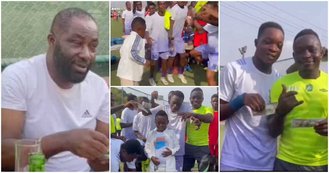 Yaw Dabo jubilates with players after receiving $100 Yaw Dabo jubilates with players after receiving $100