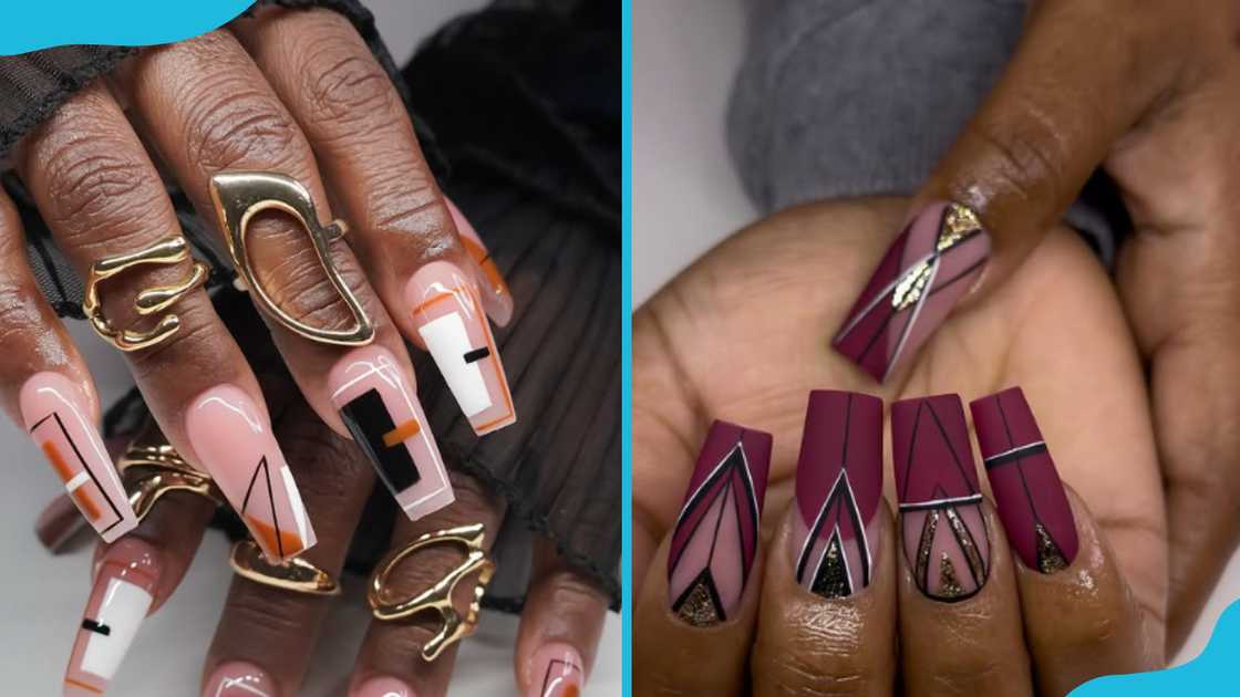 Medium geometric coffin nails Medium geometric coffin nails