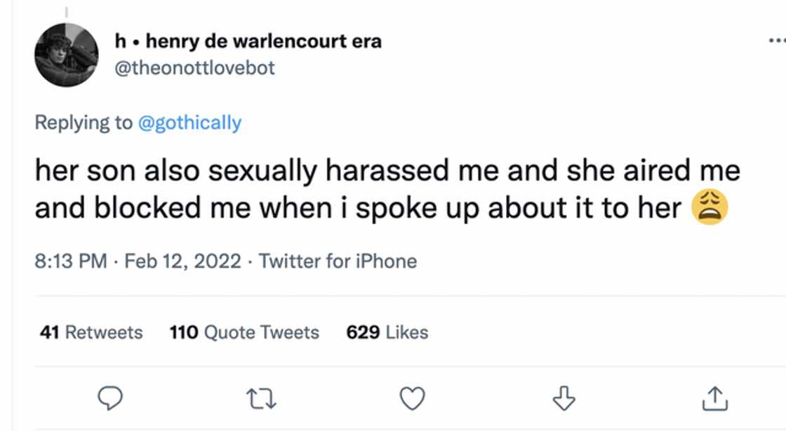 A screenshot of the tweet accusing Colleen Hoover's son of harassment. A screenshot of the tweet accusing Colleen Hoover's son of harassment.