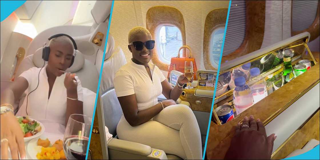 Fella Makafui on a first-class flight