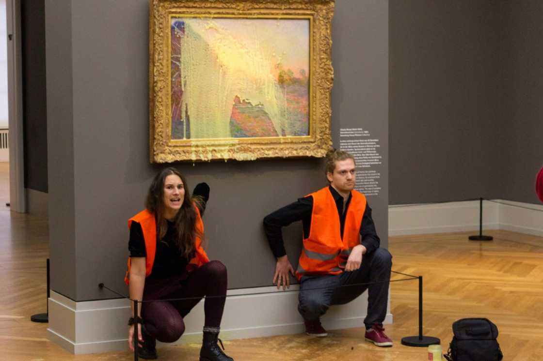 Eco-militants hurled mashed potato onto Claude Monet's 'Les Meules' in Germany, but it too was protected by glass Eco-militants hurled mashed potato onto Claude Monet's 'Les Meules' in Germany, but it too was protected by glass
