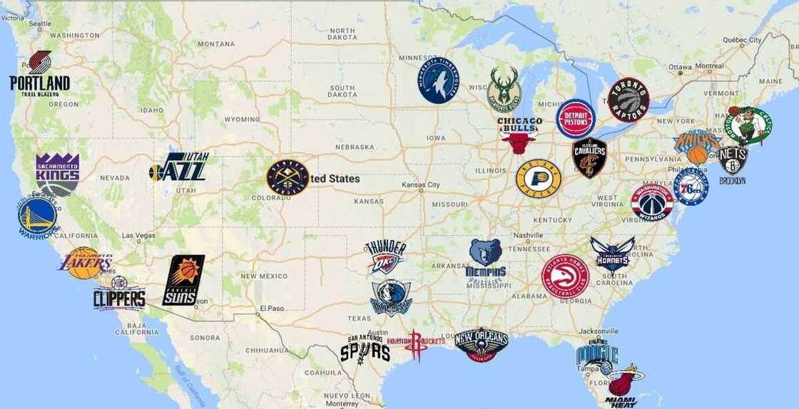 NBA teams map NBA teams map
