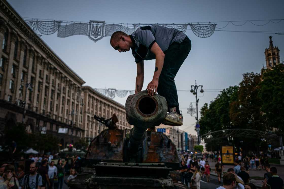 Ahead of its independence day Wednesday, Ukraine has put on display destroyed Russian tanks in the centre of Kyiv Ahead of its independence day Wednesday, Ukraine has put on display destroyed Russian tanks in the centre of Kyiv