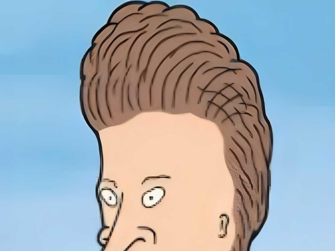 Butthead is against a blue background