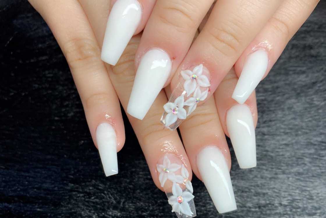 White nails with design