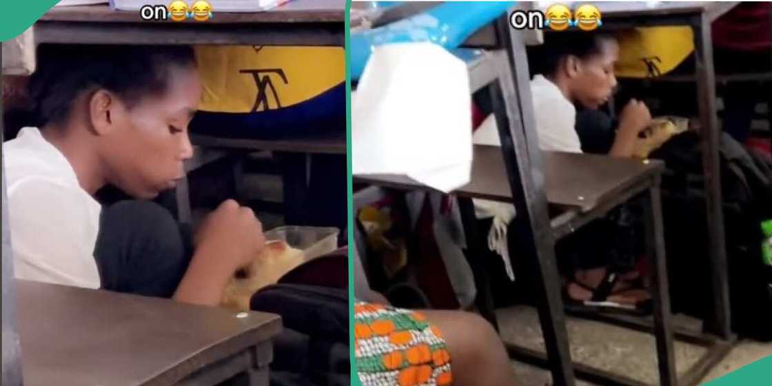 Reactions as female student gets caught eating under desk Reactions as female student gets caught eating under desk