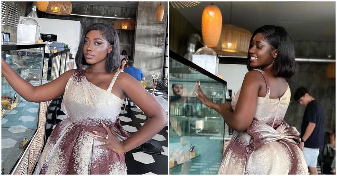 Hajia Bintu slays in an African print dress at a cafe Hajia Bintu slays in an African print dress at a cafe