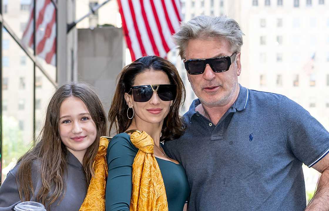 Carmen Gabriela Baldwin (L), Hilaria Baldwin (C) and actor Alec Baldwin (R)