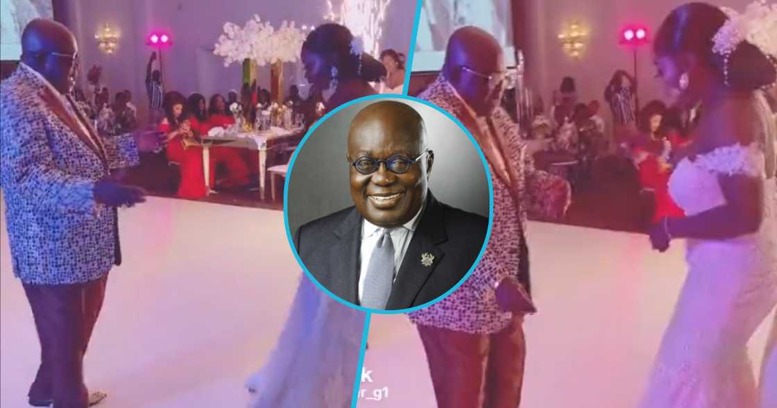 Photo of Akufo-Addo, the elderly man and the bride. Photo of Akufo-Addo, the elderly man and the bride.