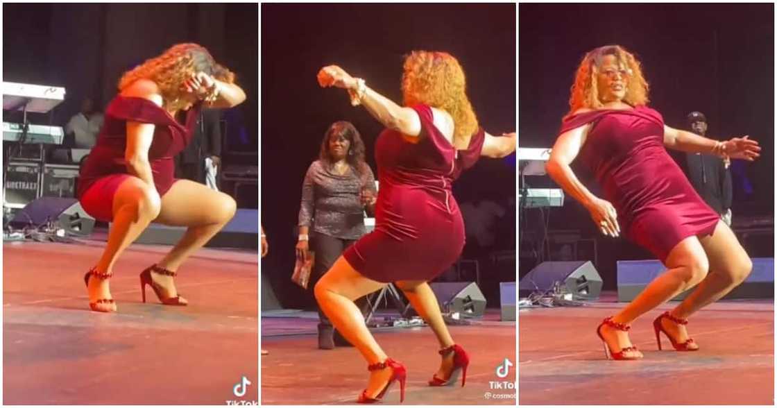 Twerk, dance on stage, woman in red dress and heels Twerk, dance on stage, woman in red dress and heels
