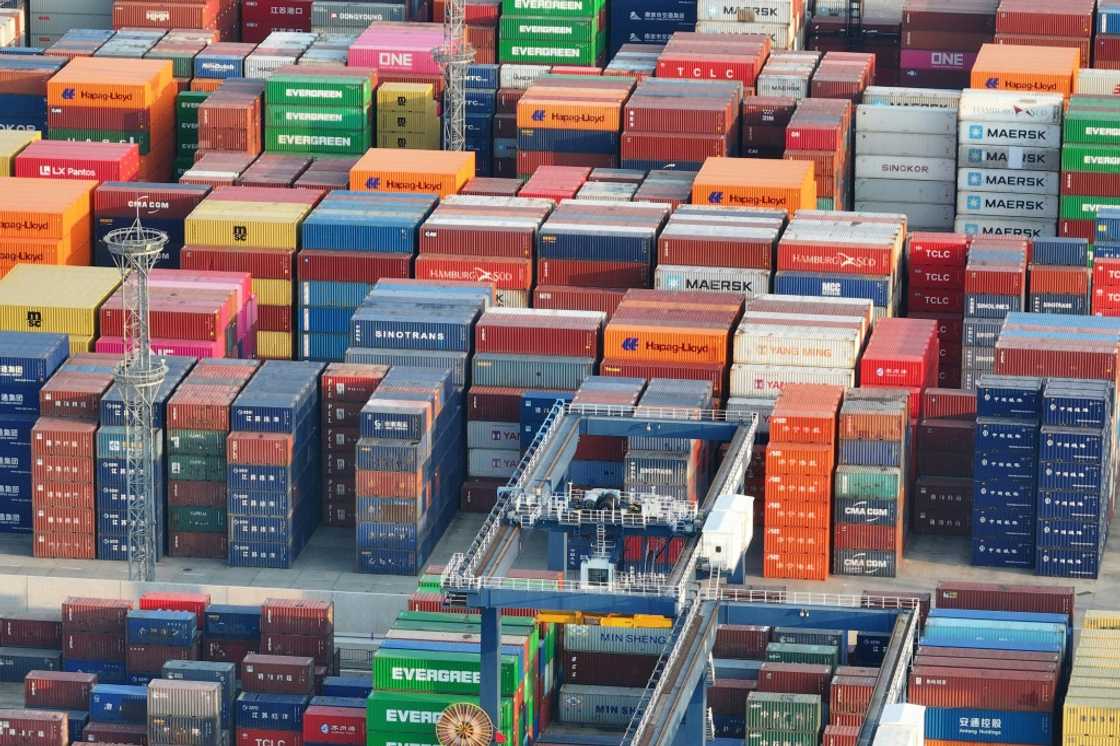 Containers awaiting export at Nanjing port in China's eastern Jiangsu province on February 4 Containers awaiting export at Nanjing port in China's eastern Jiangsu province on February 4
