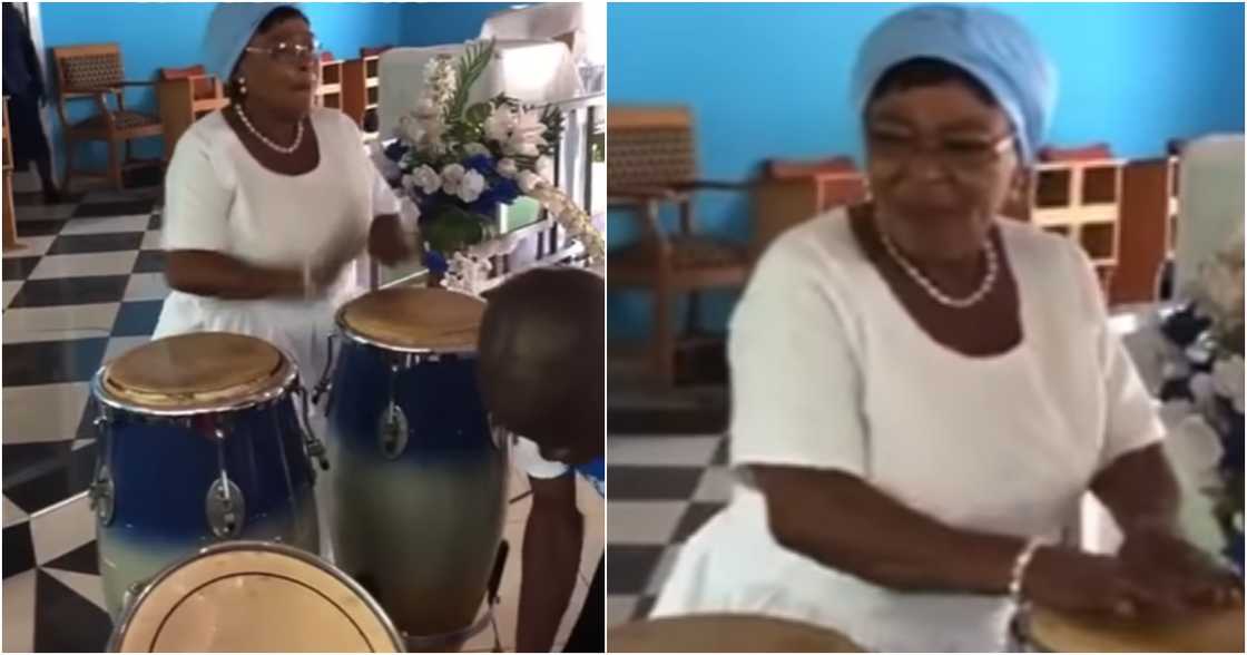 Talented Ghanaian woman plays drums with energy